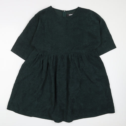 Missguided Womens Green Polyester A-Line Size 12 Crew Neck Zip