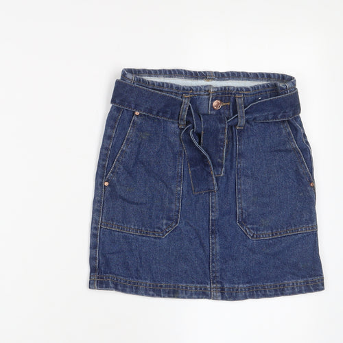 Denim & Co. Girls Blue Cotton A-Line Skirt Size 9-10 Years Regular Zip - Belted