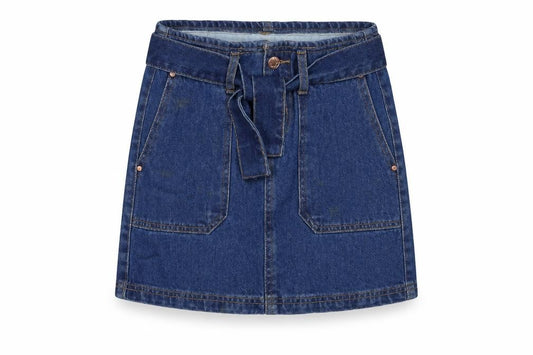 Denim & Co. Girls Blue Cotton A-Line Skirt Size 9-10 Years Regular Zip - Belted