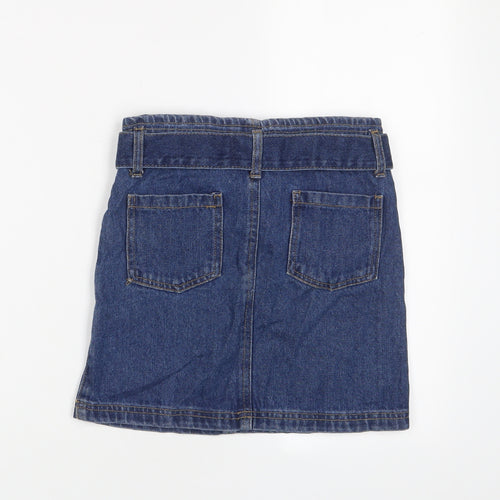 Denim & Co. Girls Blue Cotton A-Line Skirt Size 9-10 Years Regular Zip - Belted