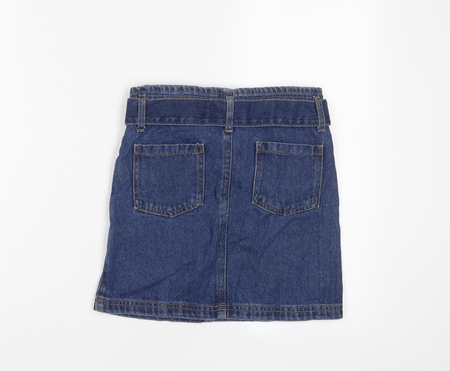 Denim & Co. Girls Blue Cotton A-Line Skirt Size 9-10 Years Regular Zip - Belted