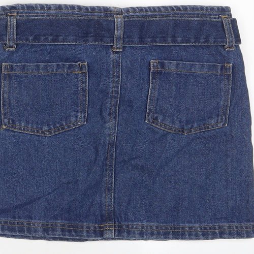 Denim & Co. Girls Blue Cotton A-Line Skirt Size 9-10 Years Regular Zip - Belted