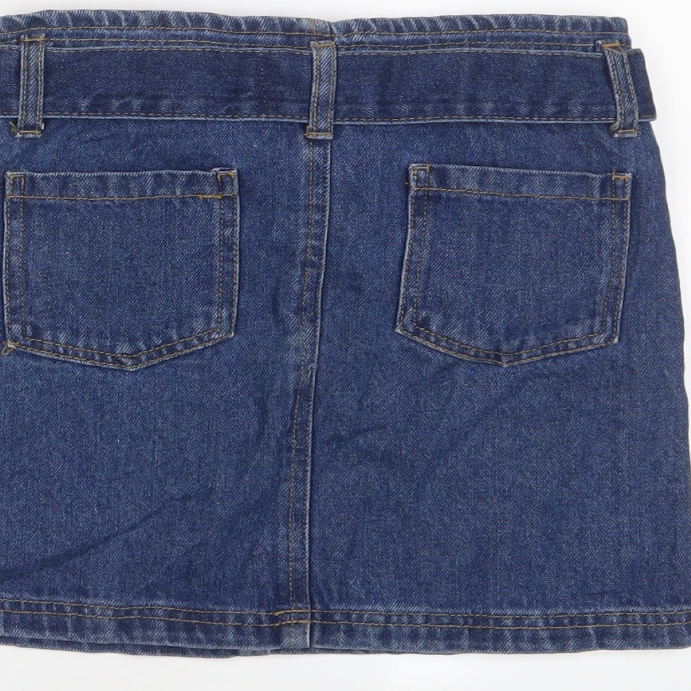 Denim & Co. Girls Blue Cotton A-Line Skirt Size 9-10 Years Regular Zip - Belted