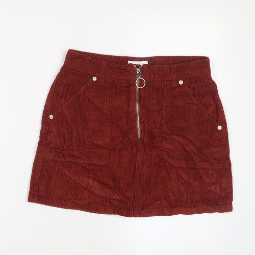 Topshop Womens Red Cotton A-Line Skirt Size 8 Zip