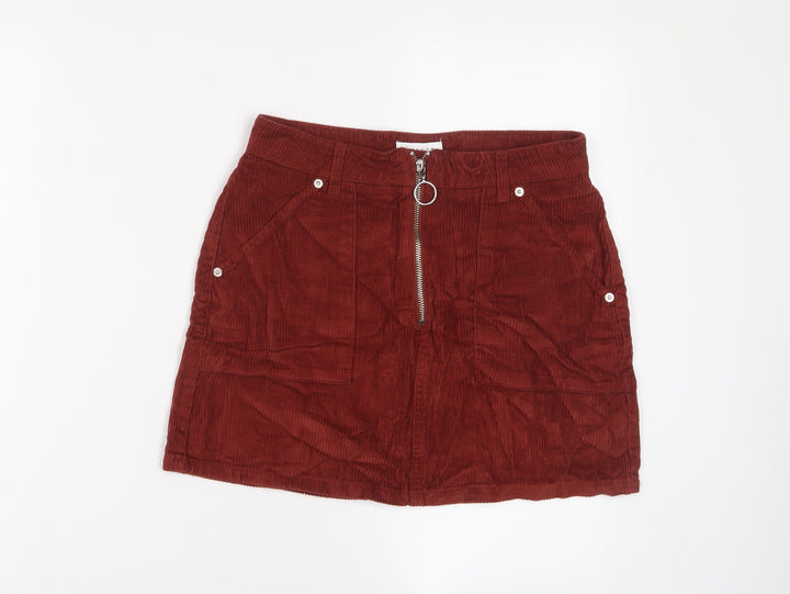 Topshop Womens Red Cotton A-Line Skirt Size 8 Zip