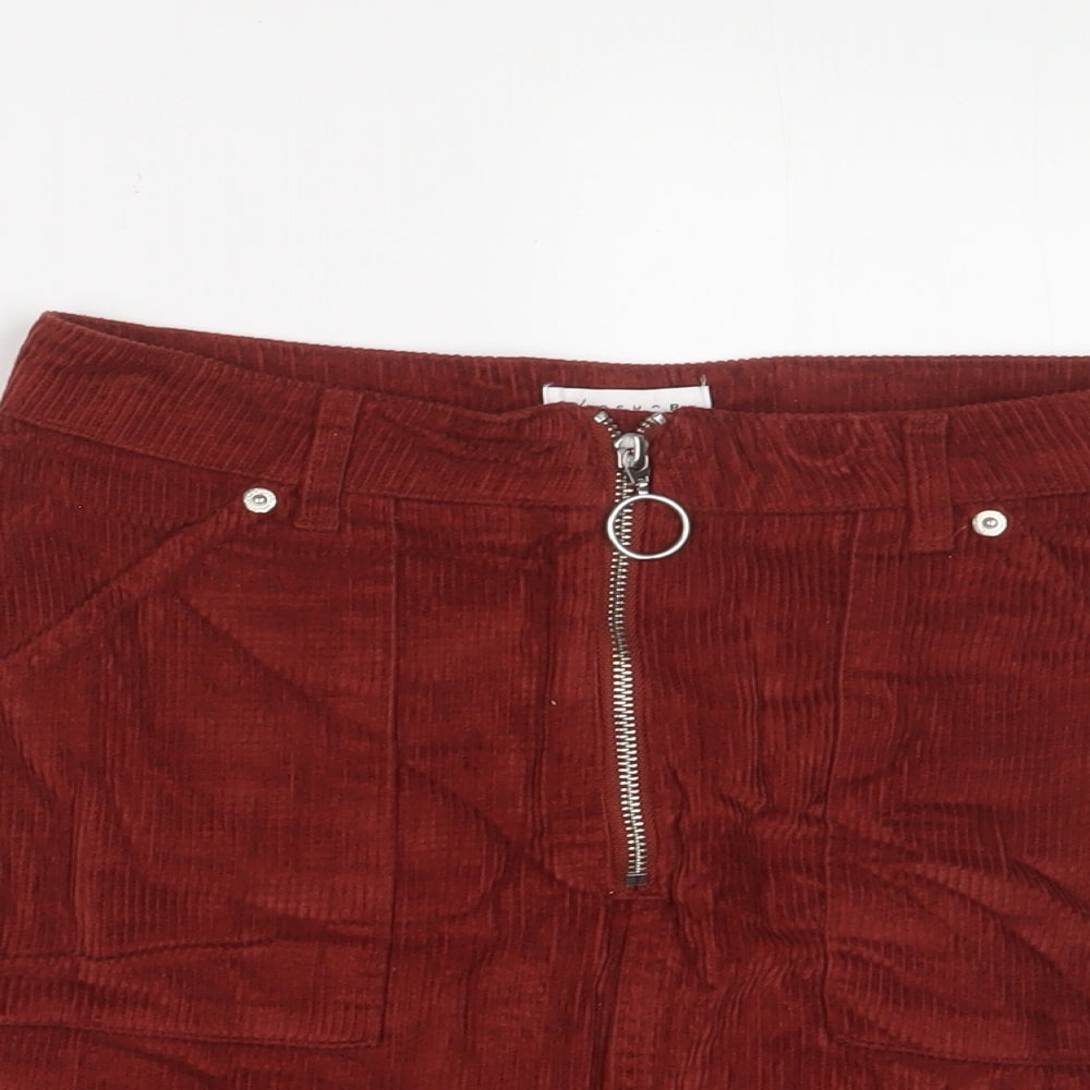 Topshop Womens Red Cotton A-Line Skirt Size 8 Zip