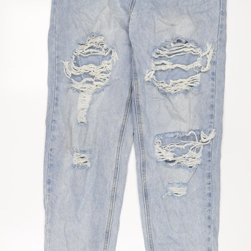PRETTYLITTLETHING Womens Blue Cotton Straight Jeans Size 10 L31 in Regular Zip