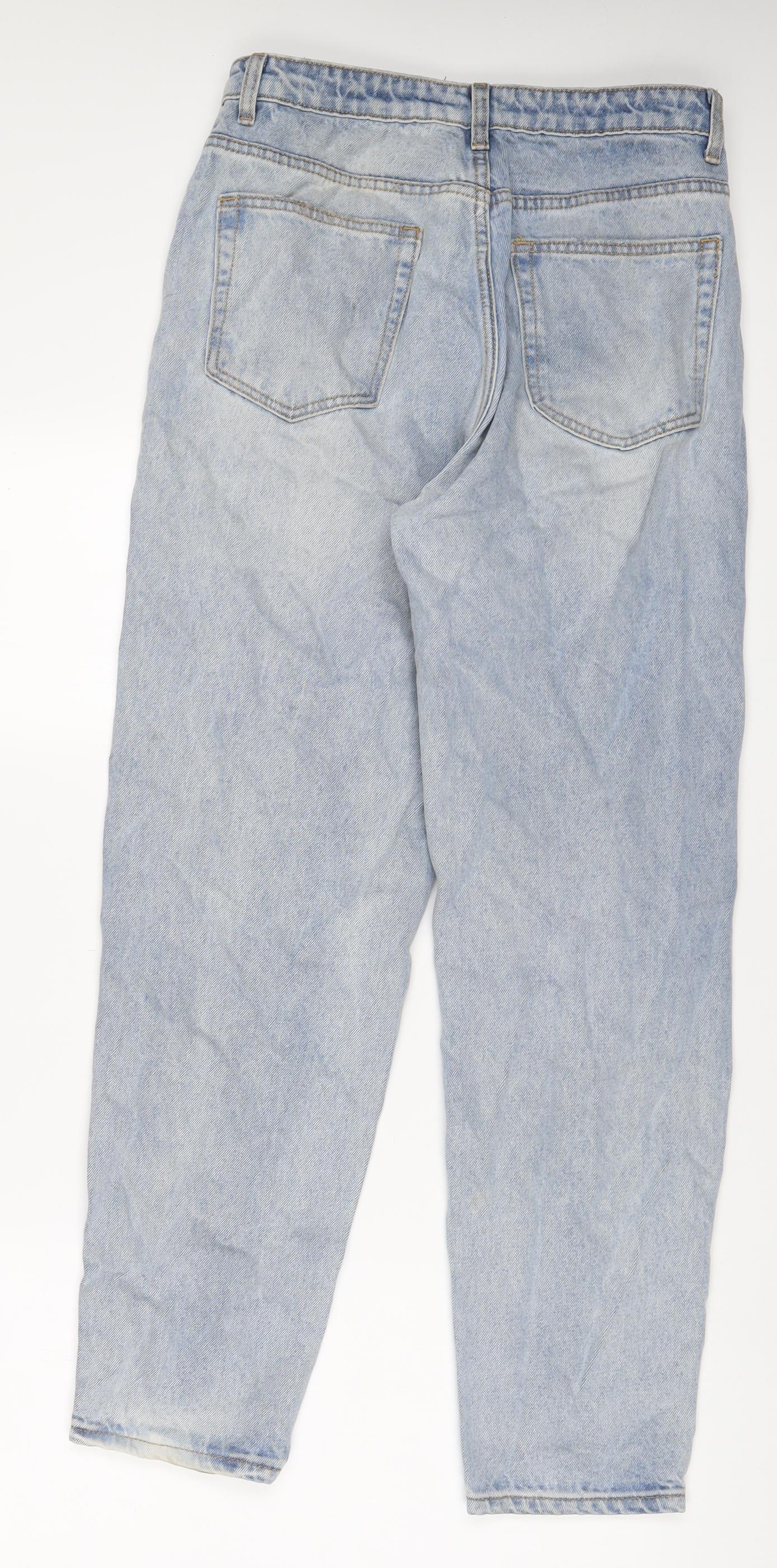 PRETTYLITTLETHING Womens Blue Cotton Straight Jeans Size 10 L31 in Regular Zip