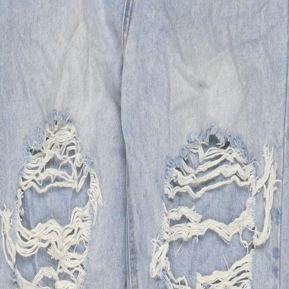 PRETTYLITTLETHING Womens Blue Cotton Straight Jeans Size 10 L31 in Regular Zip