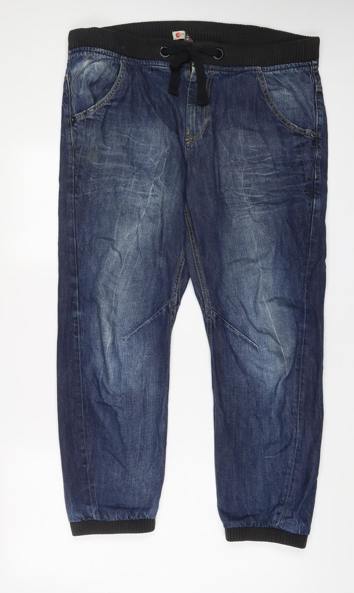 River Island Mens Blue Cotton Skinny Jeans Size 34 in L32 in Regular Drawstring