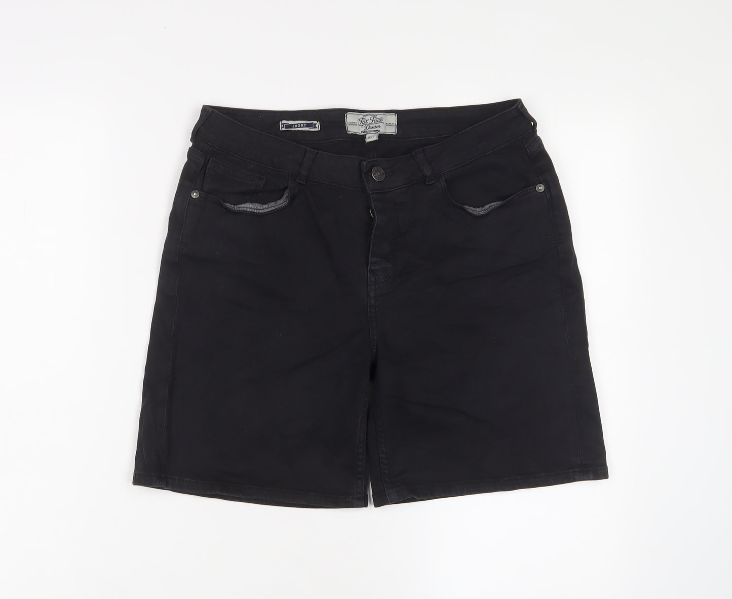 Fat Face Womens Black Cotton Bermuda Shorts Size 10 L7 in Regular Zip