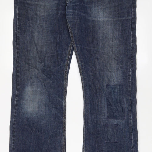 Marks and Spencer Mens Blue Cotton Bootcut Jeans Size 36 in L33 in Regular Zip - Long Leg, Pockets