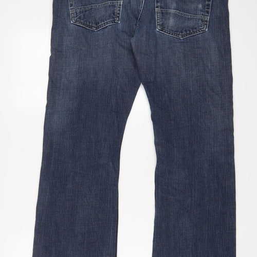 Marks and Spencer Mens Blue Cotton Bootcut Jeans Size 36 in L33 in Regular Zip - Long Leg, Pockets