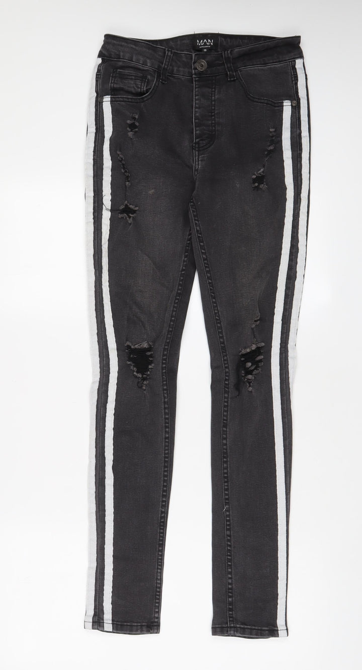 Boohoo Mens Grey Cotton Skinny Jeans Size 28 in L30 in Regular Zip