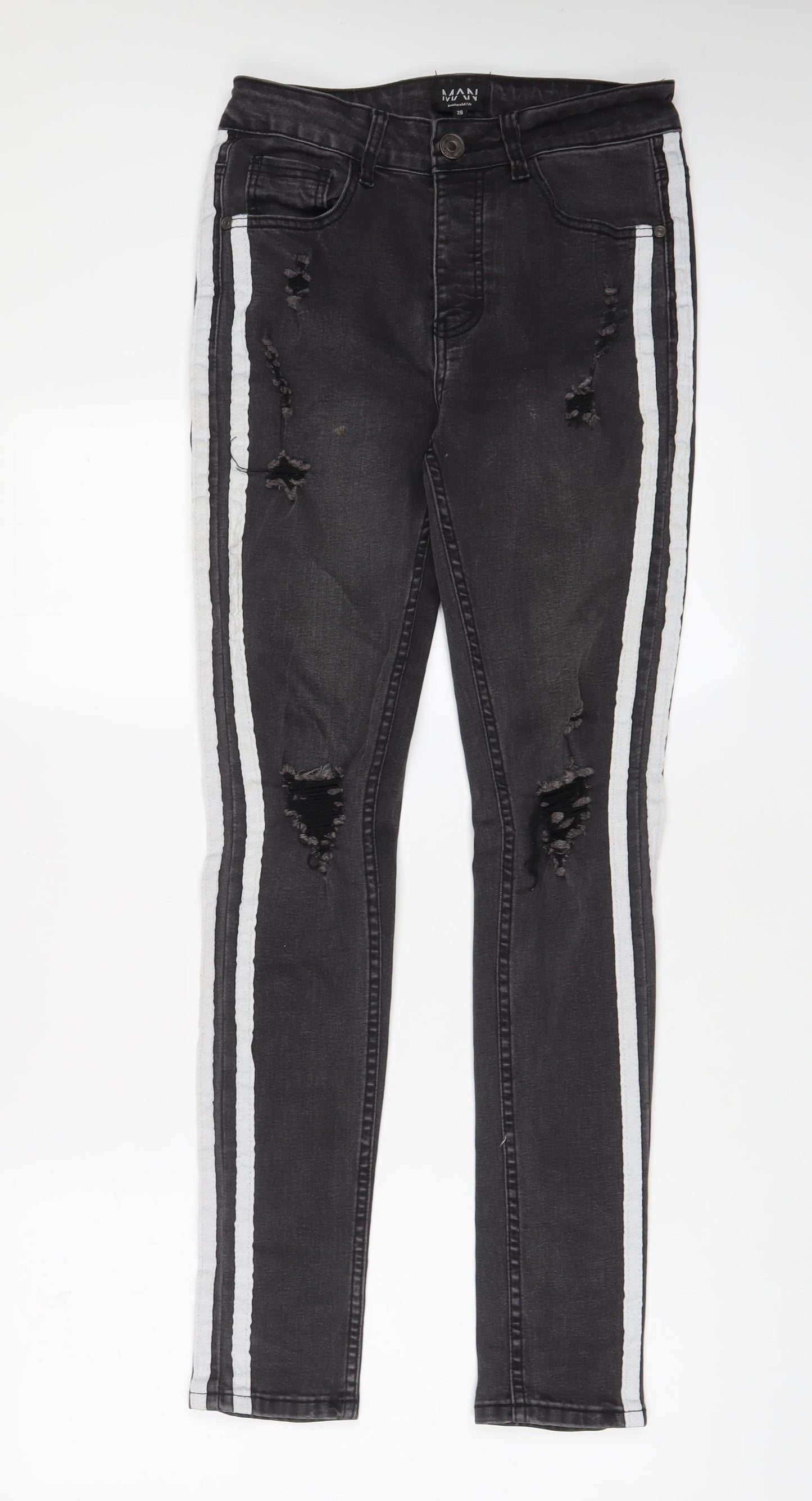Boohoo Mens Grey Cotton Skinny Jeans Size 28 in L30 in Regular Zip