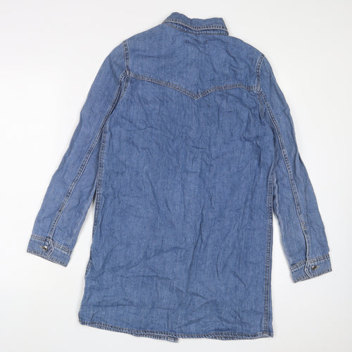 Denim & Co. Womens Blue Cotton A-Line Size 6 Collared Button