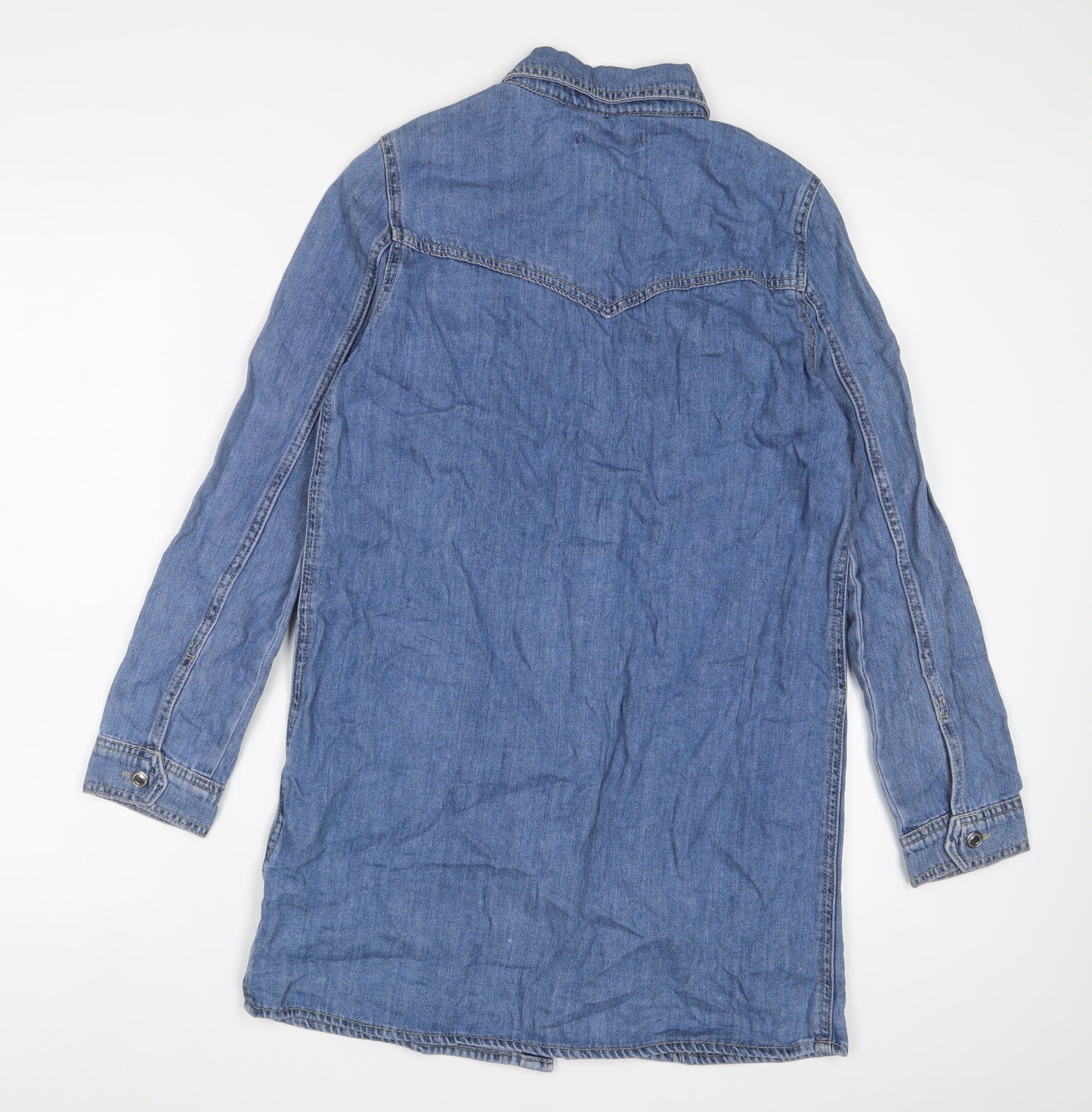 Denim & Co. Womens Blue Cotton A-Line Size 6 Collared Button