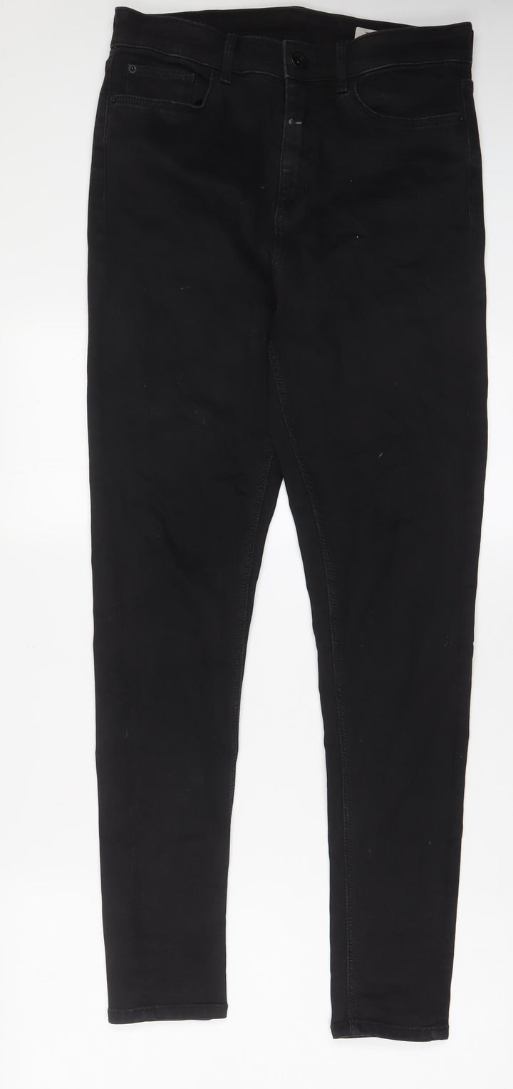 Marks and Spencer Womens Black Cotton Skinny Jeans Size 12 L31 in Regular Zip