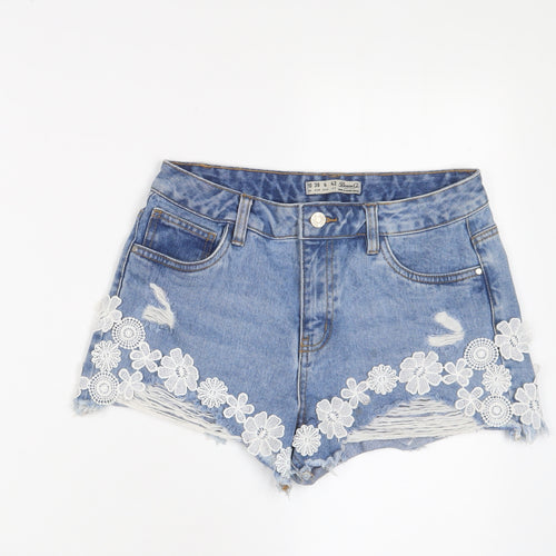 Denim & Co. Womens Blue Cotton Basic Shorts Size 10 Regular Zip - Crochet
