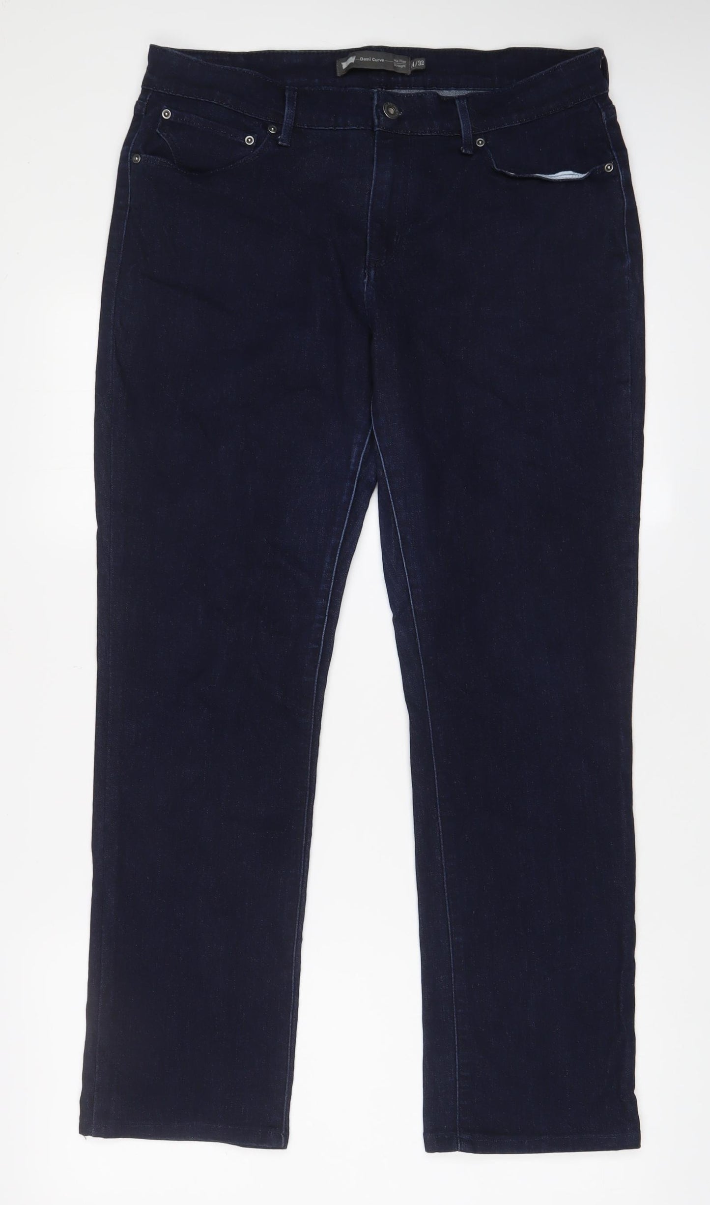 Levi's Womens Blue Cotton Straight Jeans Size 14 L29 in Regular Zip