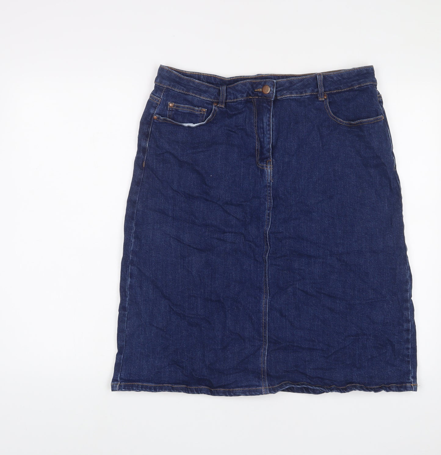 Roman Womens Blue Cotton A-Line Skirt Size 16 Zip - Pockets