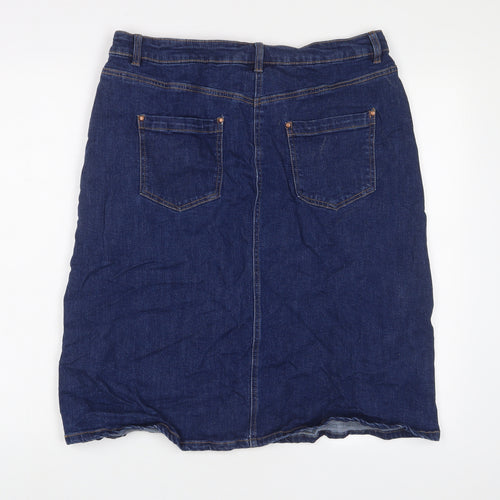 Roman Womens Blue Cotton A-Line Skirt Size 16 Zip - Pockets