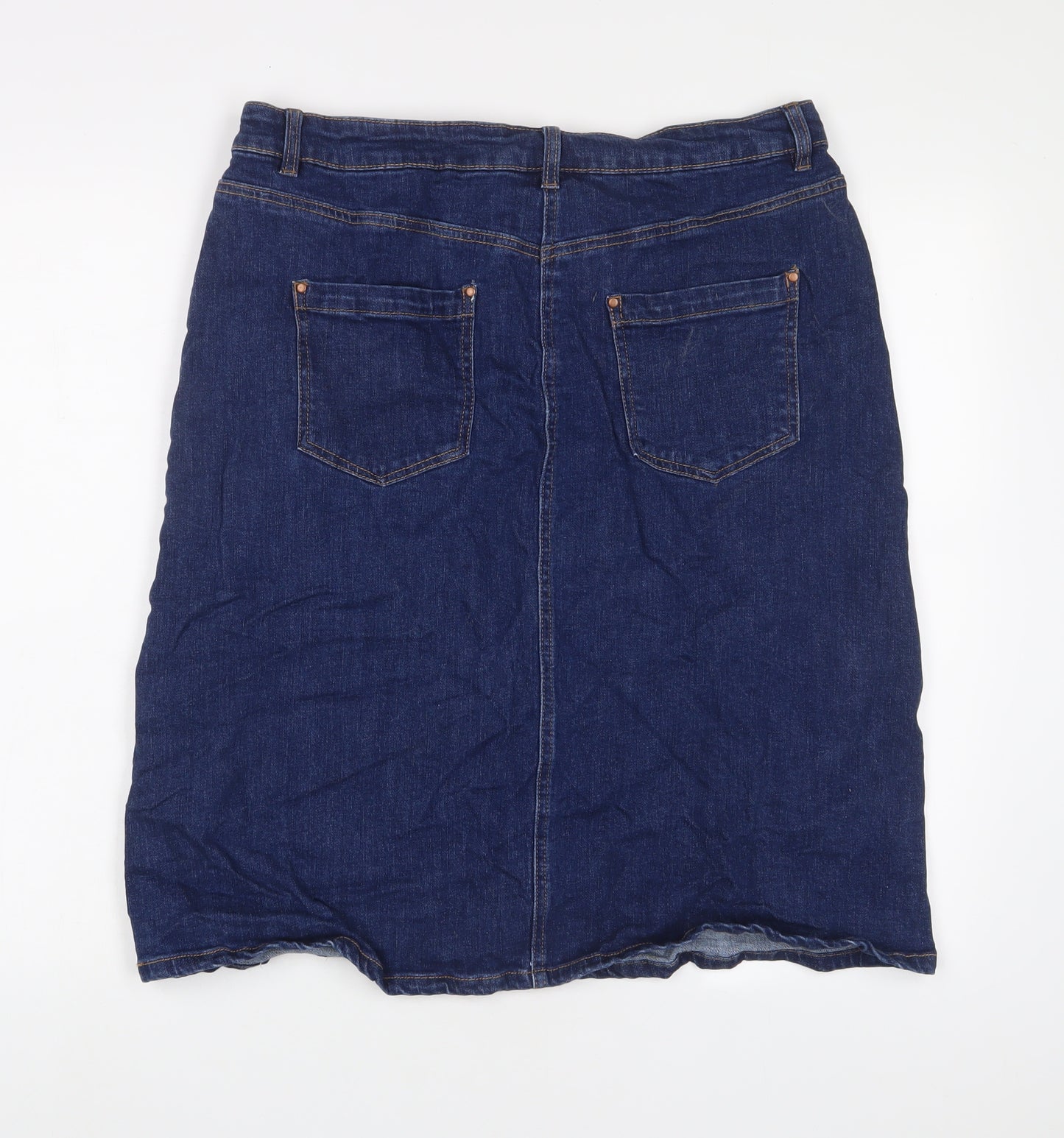Roman Womens Blue Cotton A-Line Skirt Size 16 Zip - Pockets