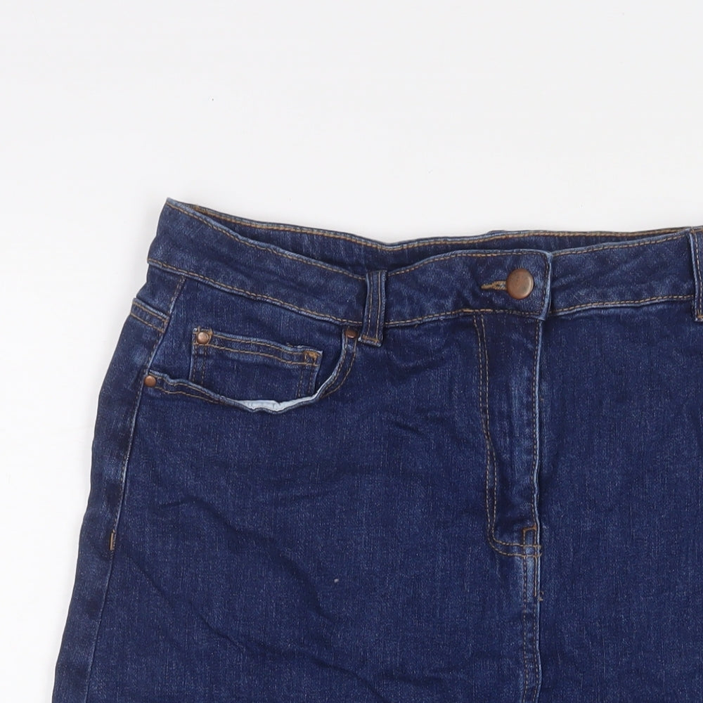 Roman Womens Blue Cotton A-Line Skirt Size 16 Zip - Pockets