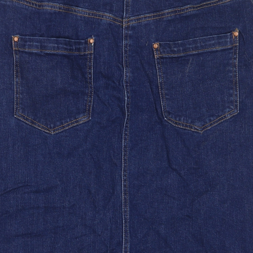 Roman Womens Blue Cotton A-Line Skirt Size 16 Zip - Pockets