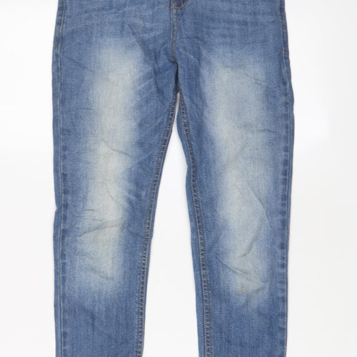 F&F Girls Blue Cotton Skinny Jeans Size 10-11 Years L25 in Regular Zip - Adjustable waist, Pockets