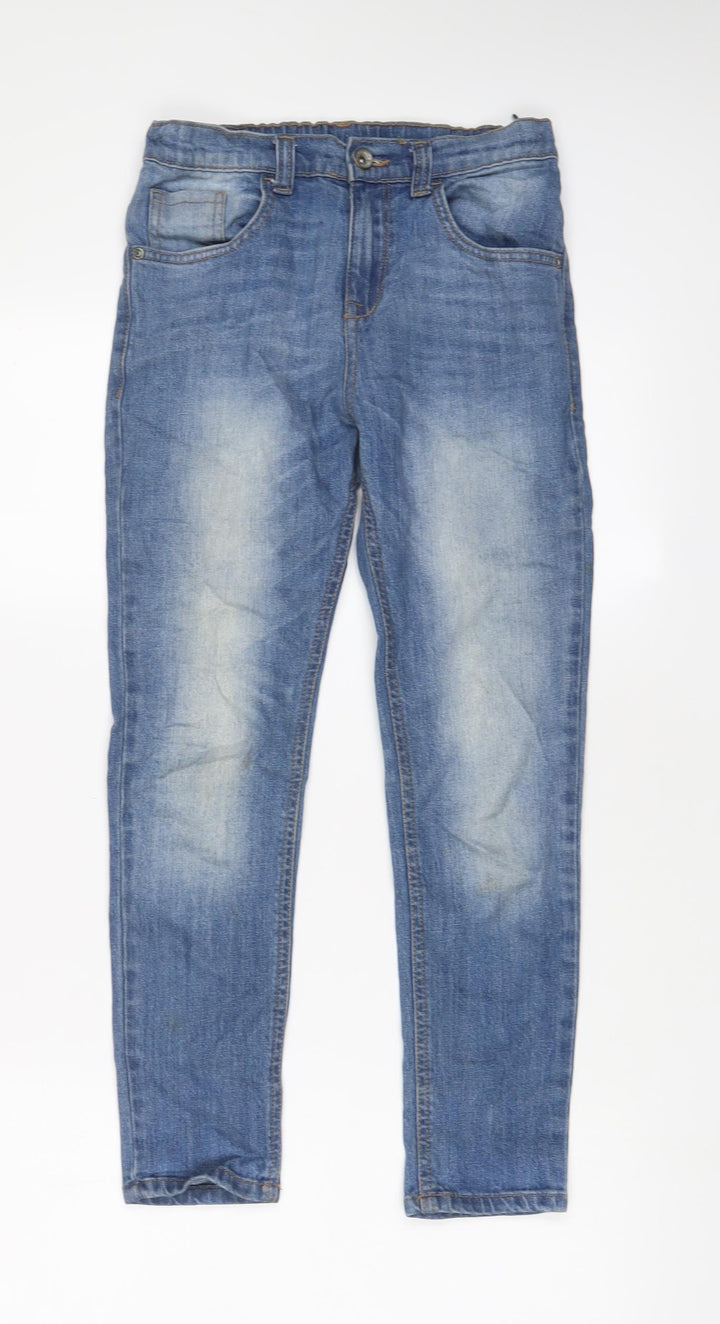 F&F Girls Blue Cotton Skinny Jeans Size 10-11 Years L25 in Regular Zip - Adjustable waist, Pockets