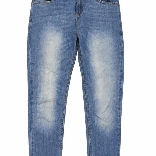 F&F Girls Blue Cotton Skinny Jeans Size 10-11 Years L25 in Regular Zip - Adjustable waist, Pockets