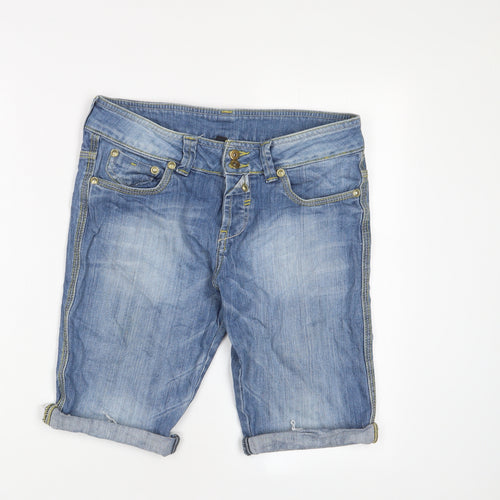 Falmer Womens Blue Cotton Basic Shorts Size 12 L10 in Regular Zip