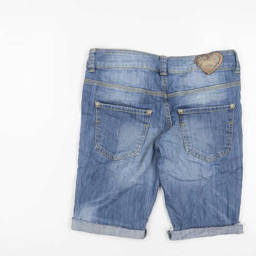 Falmer Womens Blue Cotton Basic Shorts Size 12 L10 in Regular Zip
