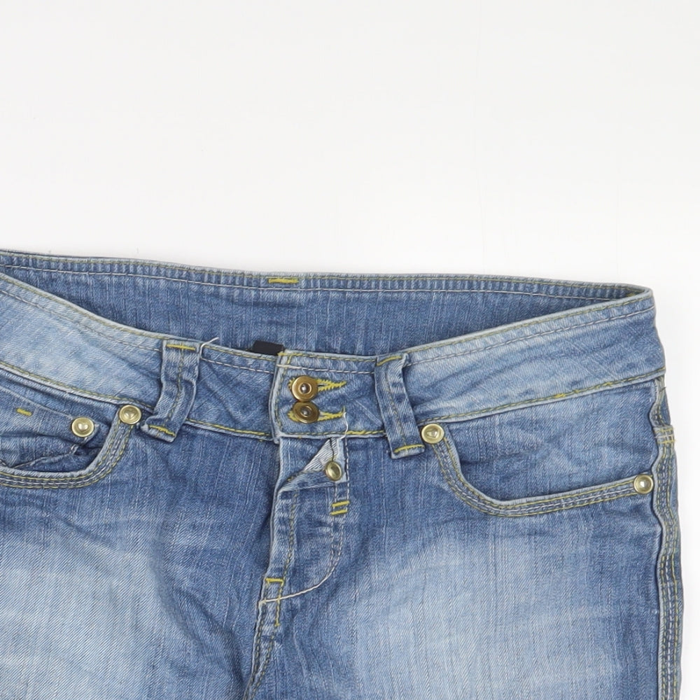 Falmer Womens Blue Cotton Basic Shorts Size 12 L10 in Regular Zip