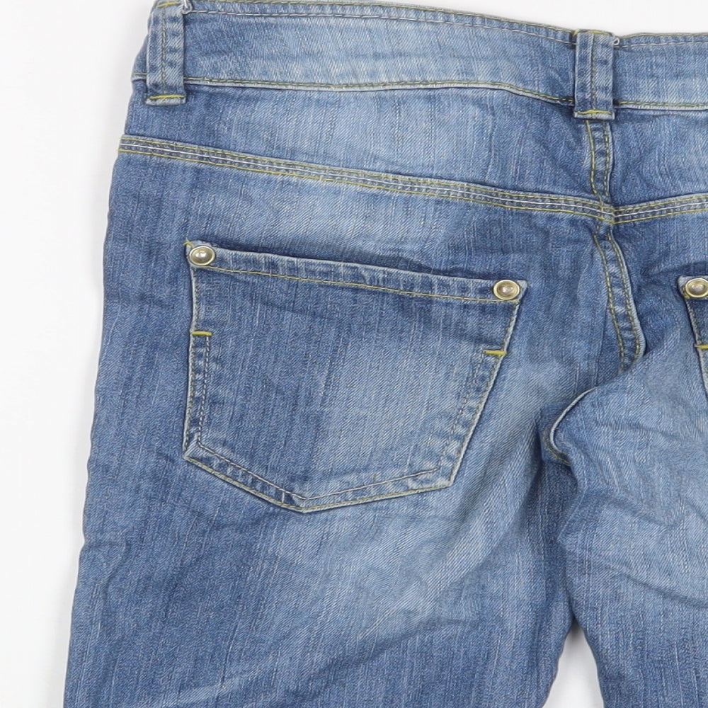 Falmer Womens Blue Cotton Basic Shorts Size 12 L10 in Regular Zip