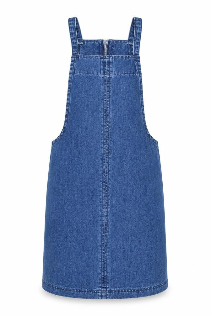 Front view of Matalan women’s blue cotton a-line, size UK 10, square neck zip