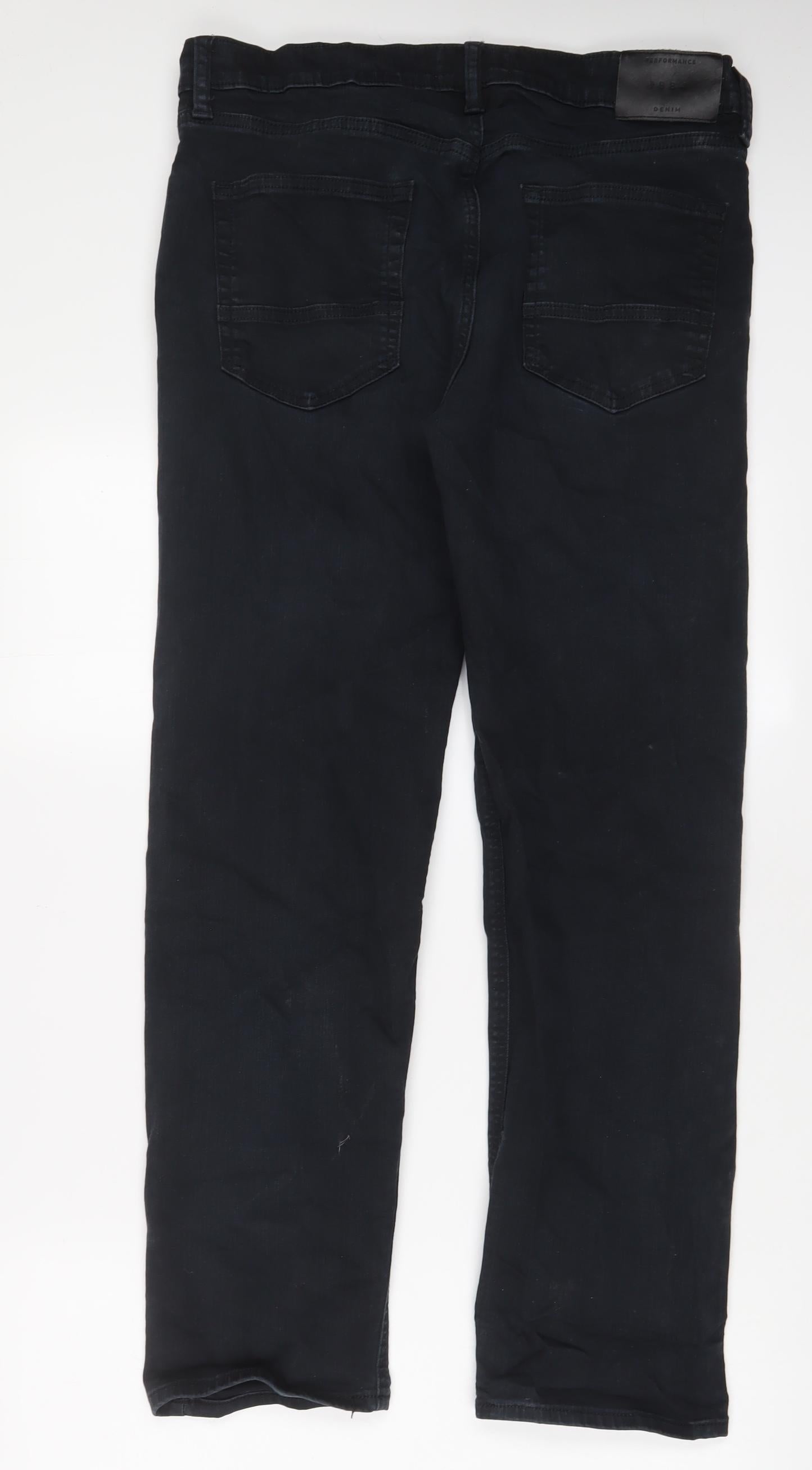 Marks and Spencer Mens Black Cotton Straight Jeans Size 34 in L31 in Regular Zip