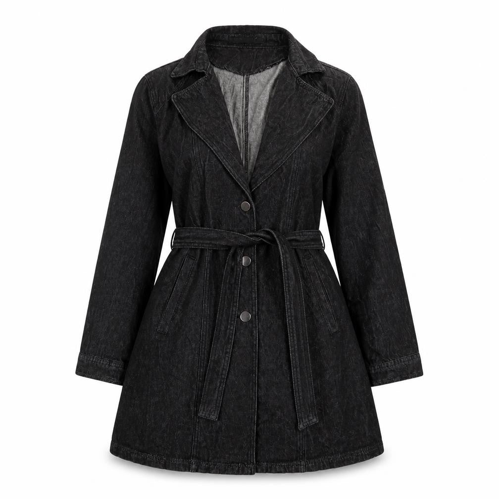 Allegra K Womens Black Cotton A-Line Size S V-Neck Button - Belted