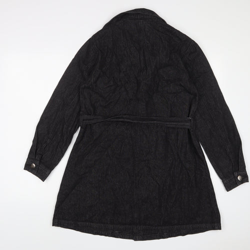 Allegra K Womens Black Cotton A-Line Size S V-Neck Button - Belted
