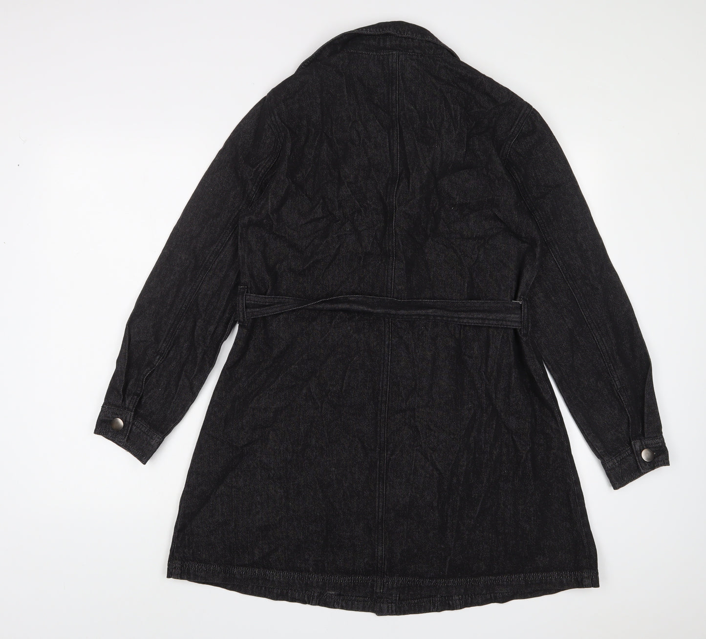 Allegra K Womens Black Cotton A-Line Size S V-Neck Button - Belted