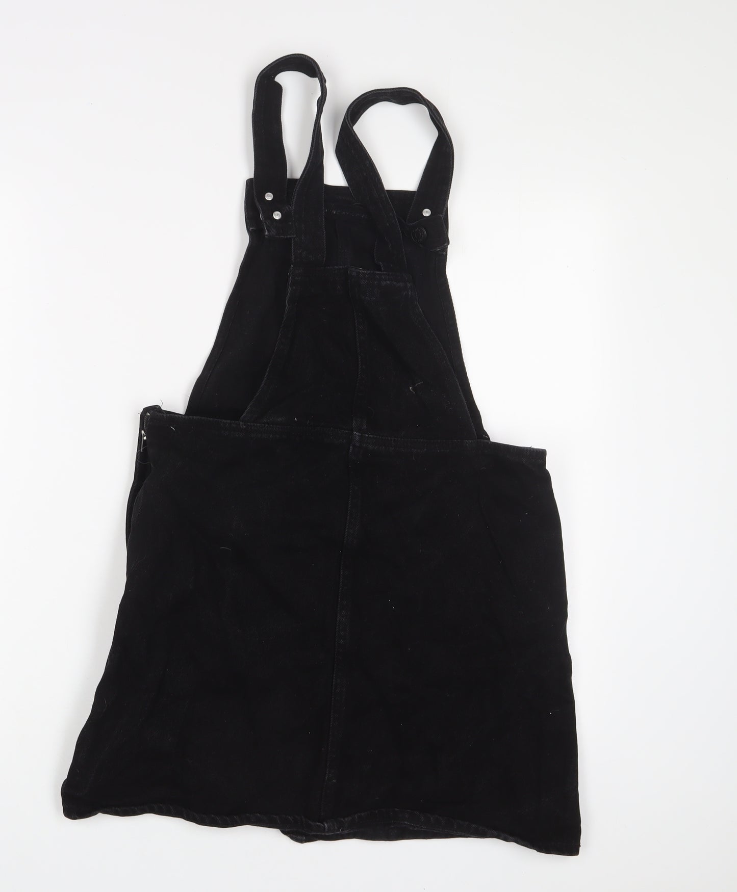 Monki Womens Black Cotton Pinafore/Dungaree Dress Size 10 Square Neck Zip