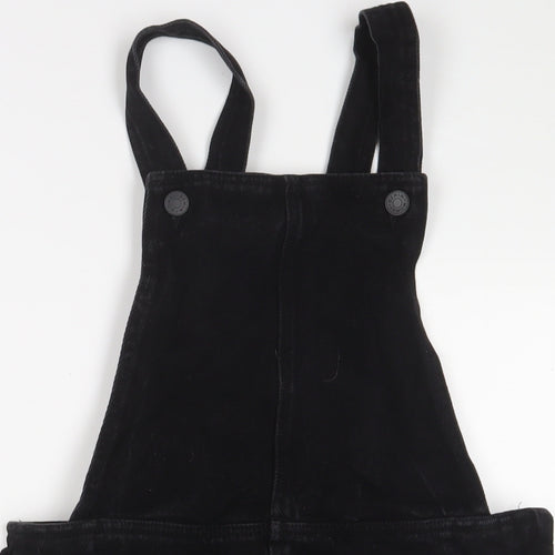 Monki Womens Black Cotton Pinafore/Dungaree Dress Size 10 Square Neck Zip