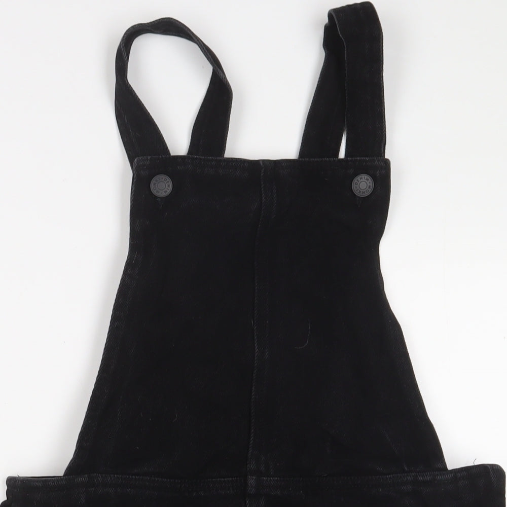 Monki Womens Black Cotton Pinafore/Dungaree Dress Size 10 Square Neck Zip