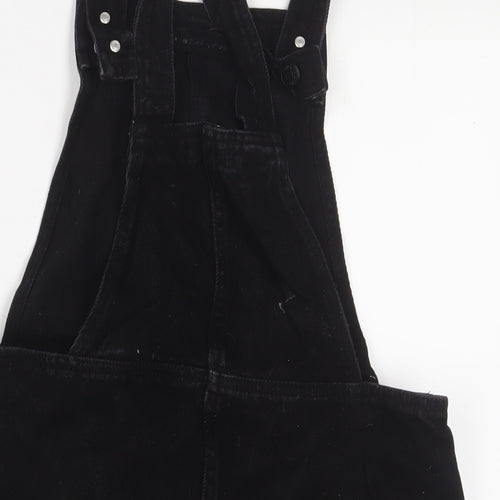 Monki Womens Black Cotton Pinafore/Dungaree Dress Size 10 Square Neck Zip
