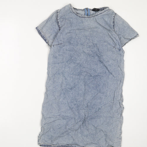 New Look Womens Blue Cotton A-Line Size 10 Crew Neck Zip