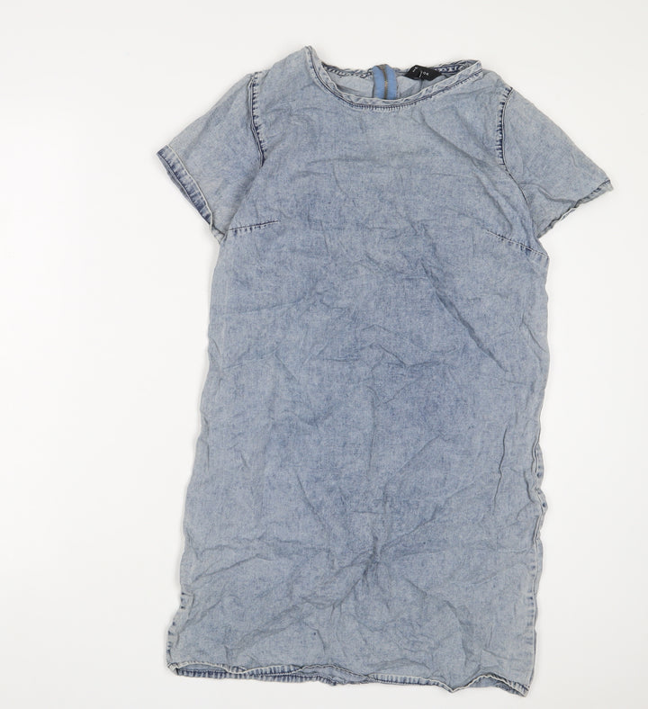 New Look Womens Blue Cotton A-Line Size 10 Crew Neck Zip