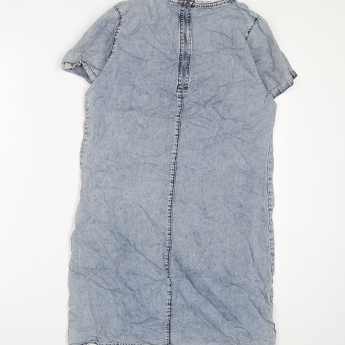 New Look Womens Blue Cotton A-Line Size 10 Crew Neck Zip