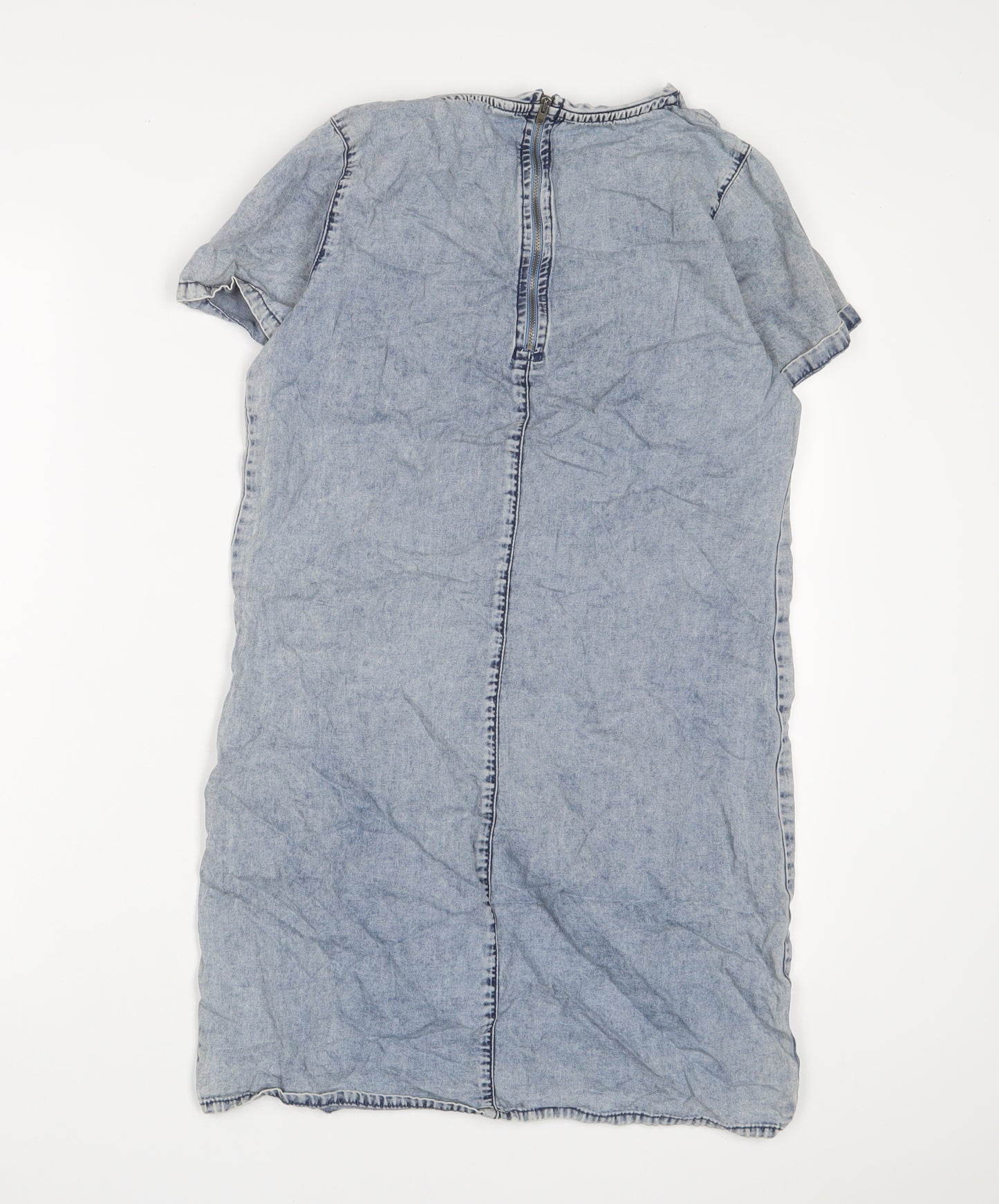 New Look Womens Blue Cotton A-Line Size 10 Crew Neck Zip