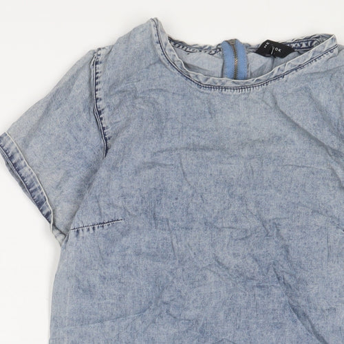 New Look Womens Blue Cotton A-Line Size 10 Crew Neck Zip